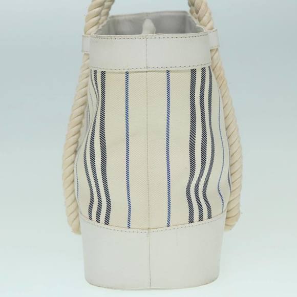 BURBERRY Rope handle Hand Bag Canvas Leather White Blue Silver Auth 92982 - Picture 4 of 16